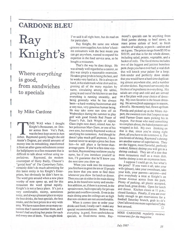 From the Archives: Ray Knight's - Where Everything is Good, From Sandwiches to Specials